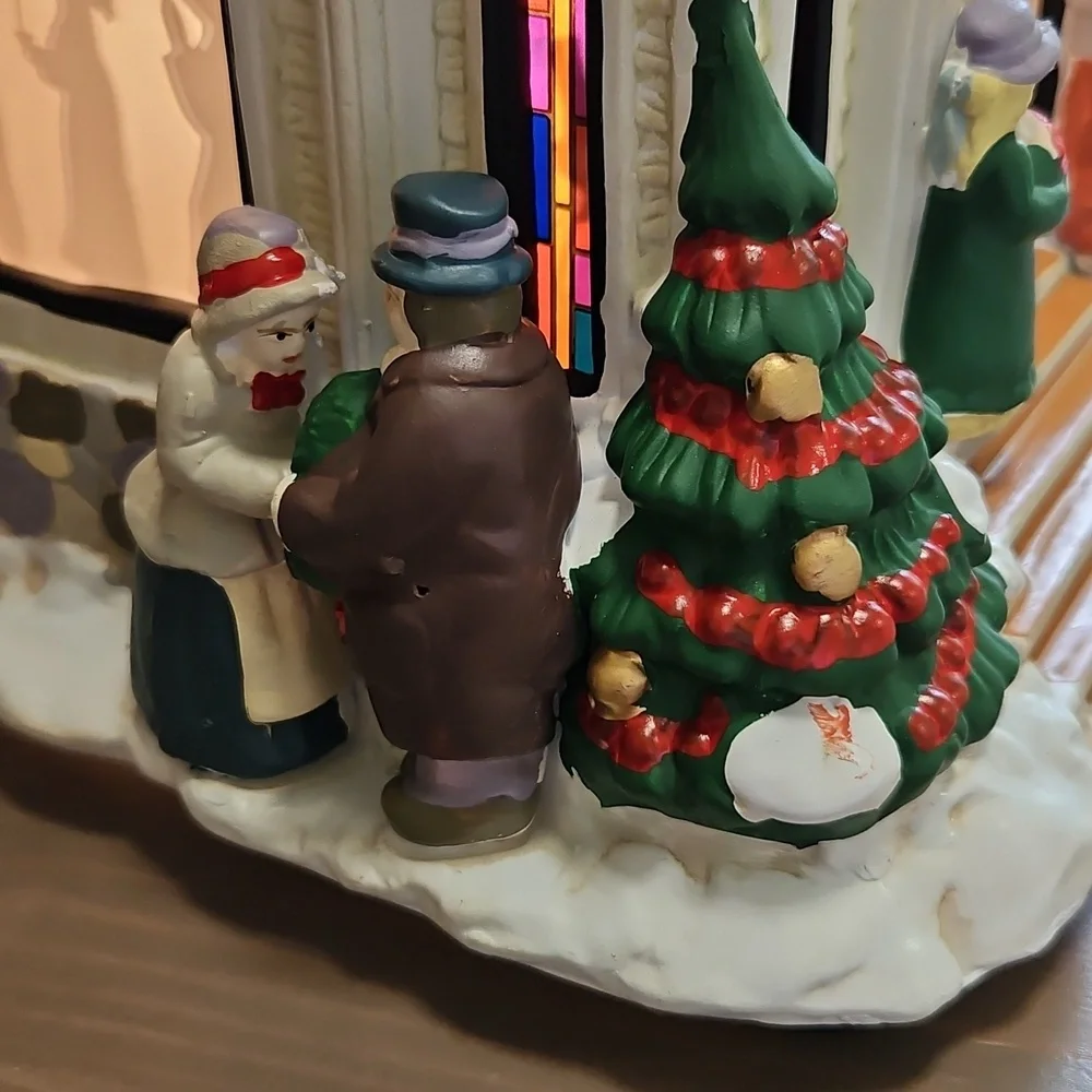 Vintage Village Square Lighted Silhouette Church Ceramic Hand Painted 16"×8" - Picture 4 of 9